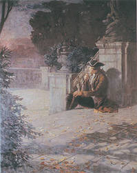 Goethe 1770 auf der Terrasse von Schloss Jägersberg. Gemälde von Franz Kiederich, seit 1908 im Witwenpalais in Ottweiler. Bildnachweis: "Häuser erzählen Kunstgeschichte. Das Witwenpalais in Ottweiler", Neunkirchen, o.J., S. 48